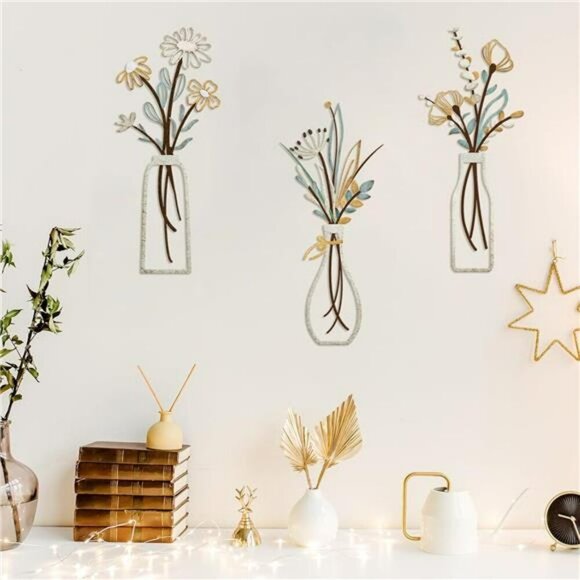 Metal Flower Wall Art Set Rustic Farmhouse Decor for Living Room Bedroom Bathroo - Picture 6 of 7